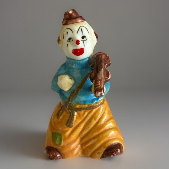 Vintage Happy Violin Hobo Clown Porcelain Figural Bell J.S.N.Y Taiwan 4" - Picture 1 of 9